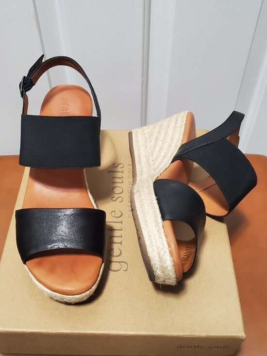 gentle souls Shoes - Gentle Souls Kara Black Espadrille Wedge Sandal | 8.5